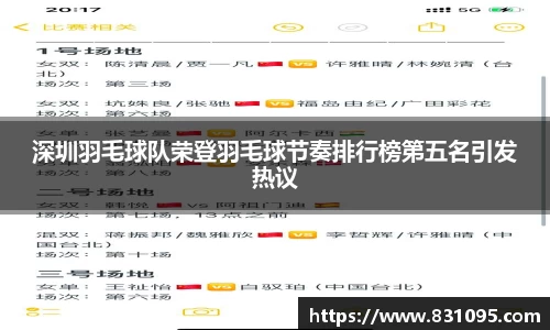 深圳羽毛球队荣登羽毛球节奏排行榜第五名引发热议